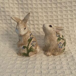 Vintage Fitz And Floyd Bunny Salt & Pepper Shakers With Flowers